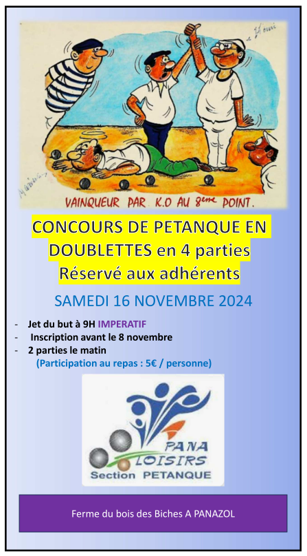 Concours Club.Inscription avant le 8 novembre !